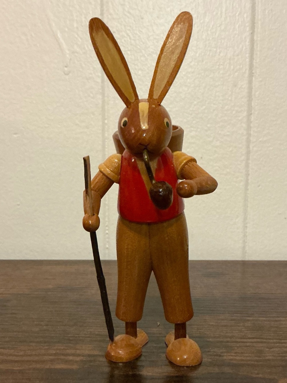 vintage German Erzgebirge hand-painted wooden Easter bunny hiker